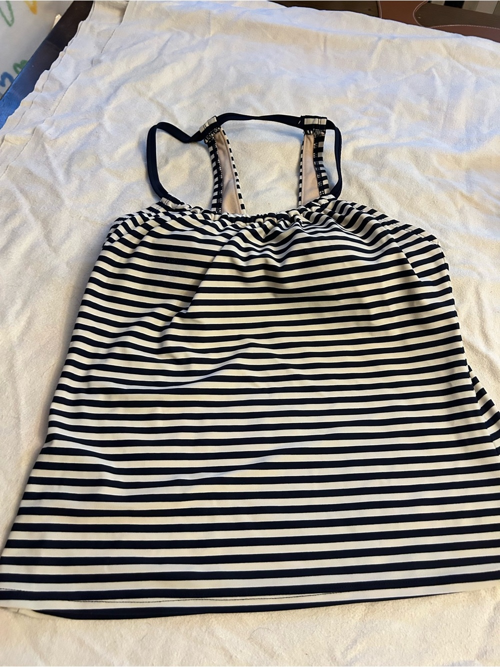 Kona Sol Navy and Cream Striped Swim Top